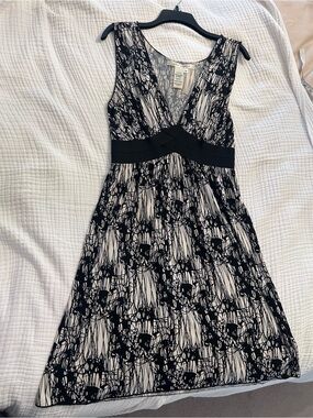 Cream & Black Print Fit-and-Flare Dress